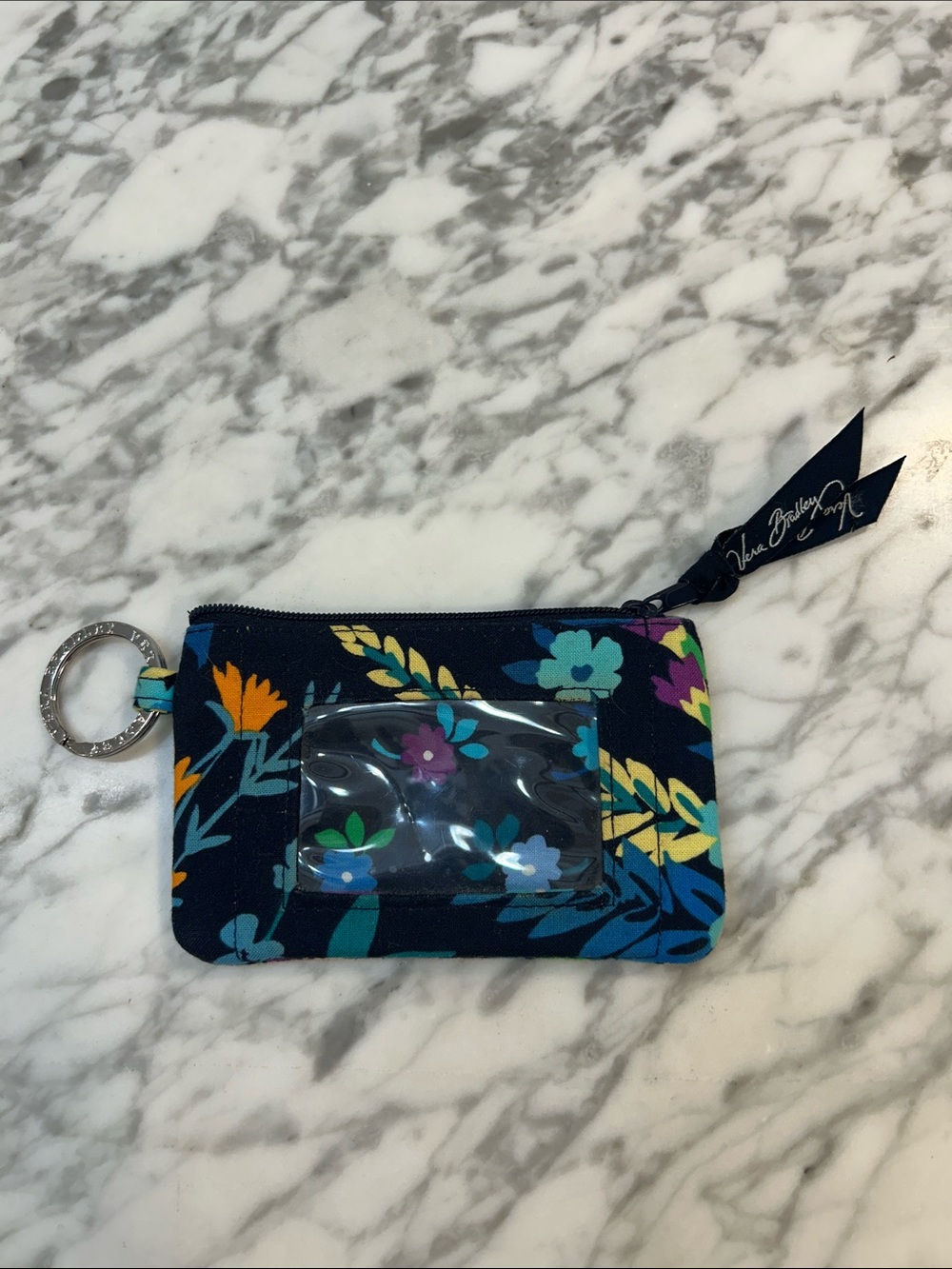 Vera Bradley Navy Floral ID Wallet Key Ring